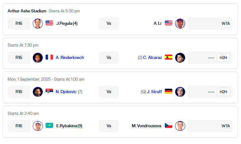 usopen central domingo 31 agosto 2025